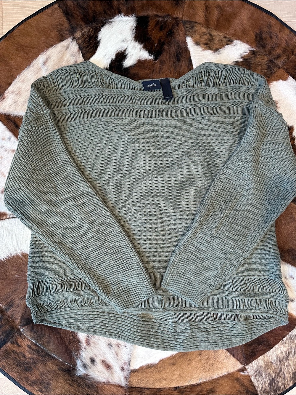 Daytrip Olive Off-Shoulder Knit Sweater